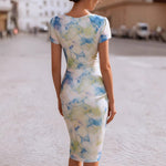 Women's Floral Cowl Neck Bodycon Midi Dress – Fitted Evening and Occasion Dress
