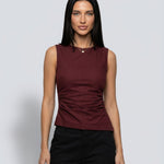 Women's Asymmetric Cropped Sleeveless Top – Cotton-Blend Oxford Weave Summer Tank
