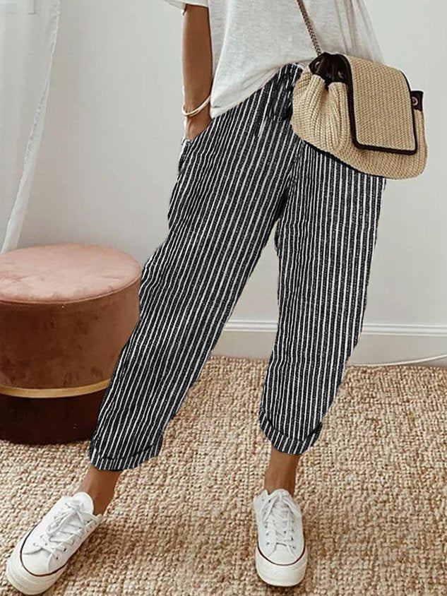 Women's Breathable Drawstring Pants with Slant Pockets – Tapered Leg Comfort Everyday Pants