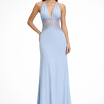 Women's Halter Neck Backless Maxi Dress with Lace Waist – Formal and Wedding Guest Dress