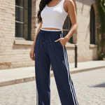 Women's Wide Leg Drawstring Pants with Side Stripe – Relaxed Casual & Travel Pants