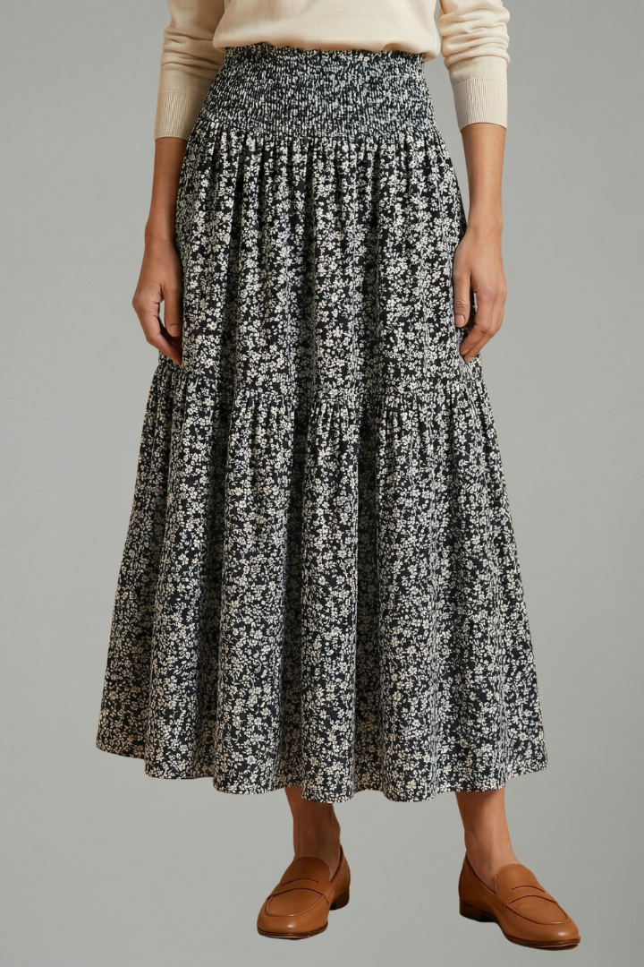 Women's Floral Skirt with Elastic Waistband – Lightweight Flowing Pull-On Summer Skirt