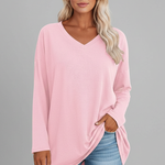 Women's V Neck Long Sleeve Top – Loose Fit Pull-On Everyday Top for Work & Weekend