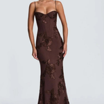 Women's Floral Embroidered Corset Maxi Dress with Cami Straps – Wedding Guest & Formal Dress