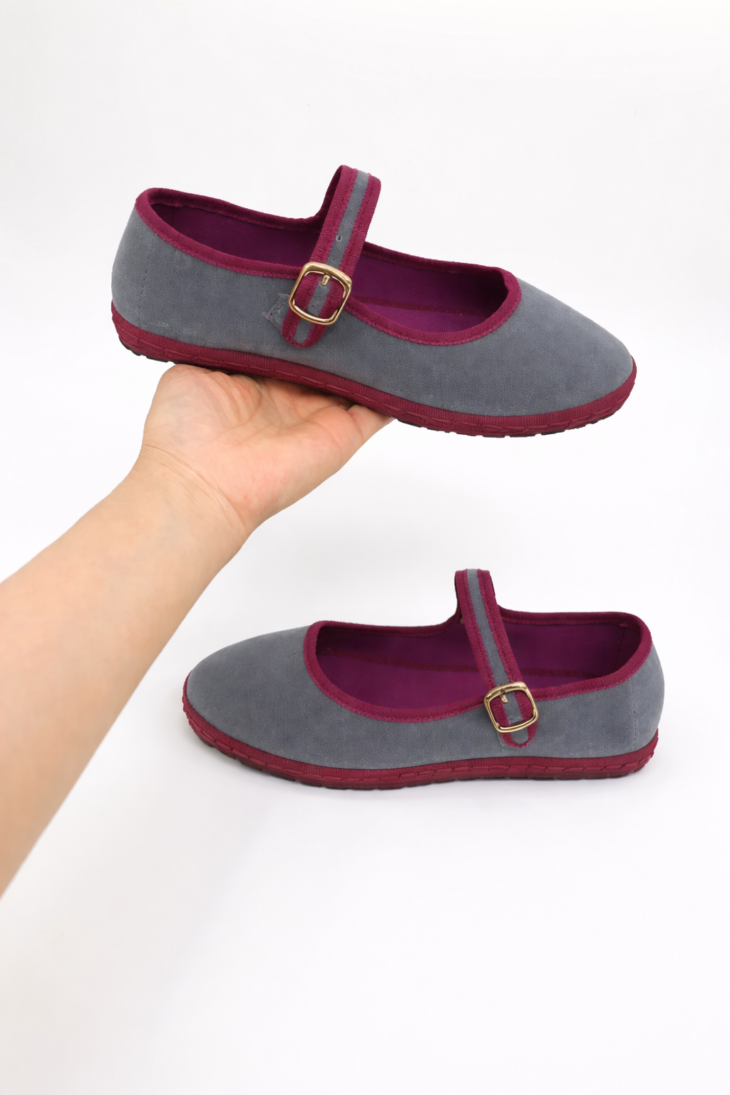 Women's Round Toe Mary Jane Ballet Flats with Buckle Strap – Suede-Look Everyday Flats