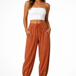 Women's Linen Cropped Pants with Drawstring Waist & Button Hem – Summer Pants for Holidays