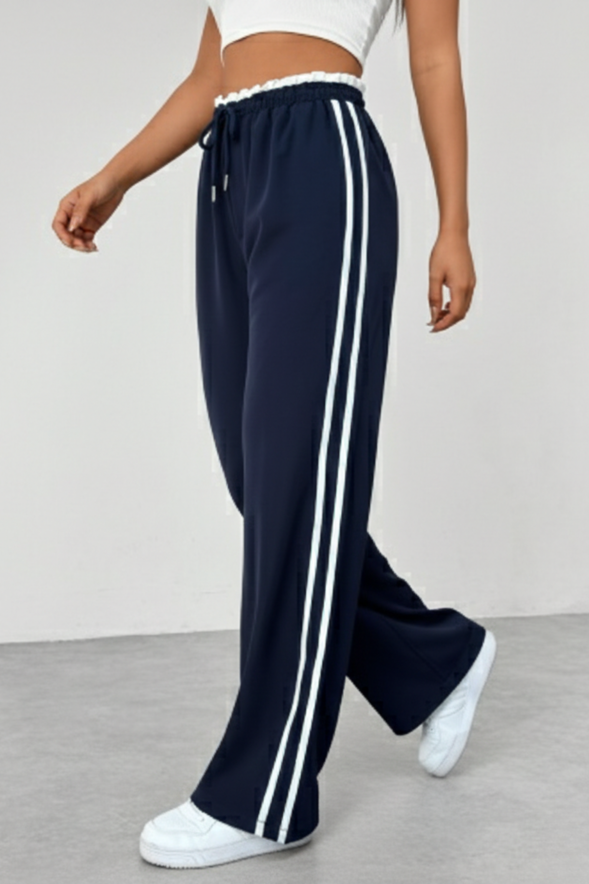Women's Wide Leg Drawstring Pants with Side Stripe – Relaxed Casual & Travel Pants