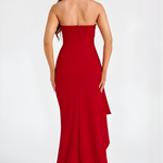 Women's Strapless Twisted Bodice Maxi Dress with High Slit – Formal Evening and Wedding Guest Gown