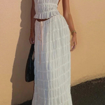Women's Ruched Halter Crop Top and Maxi Skirt Set – Two-Piece Summer Co-Ord Outfit