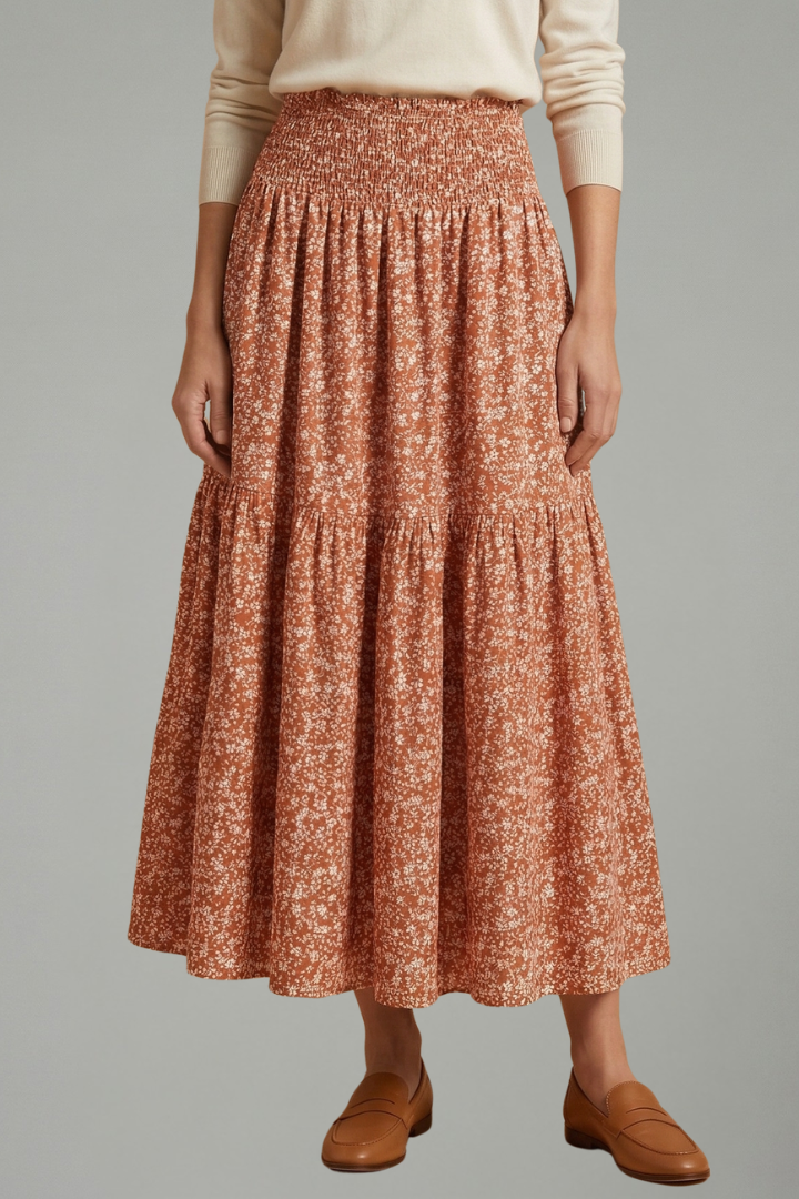Women's Floral Skirt with Elastic Waistband – Lightweight Flowing Pull-On Summer Skirt