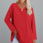 Women's V Neck Long Sleeve Top – Loose Fit Pull-On Everyday Top for Work & Weekend