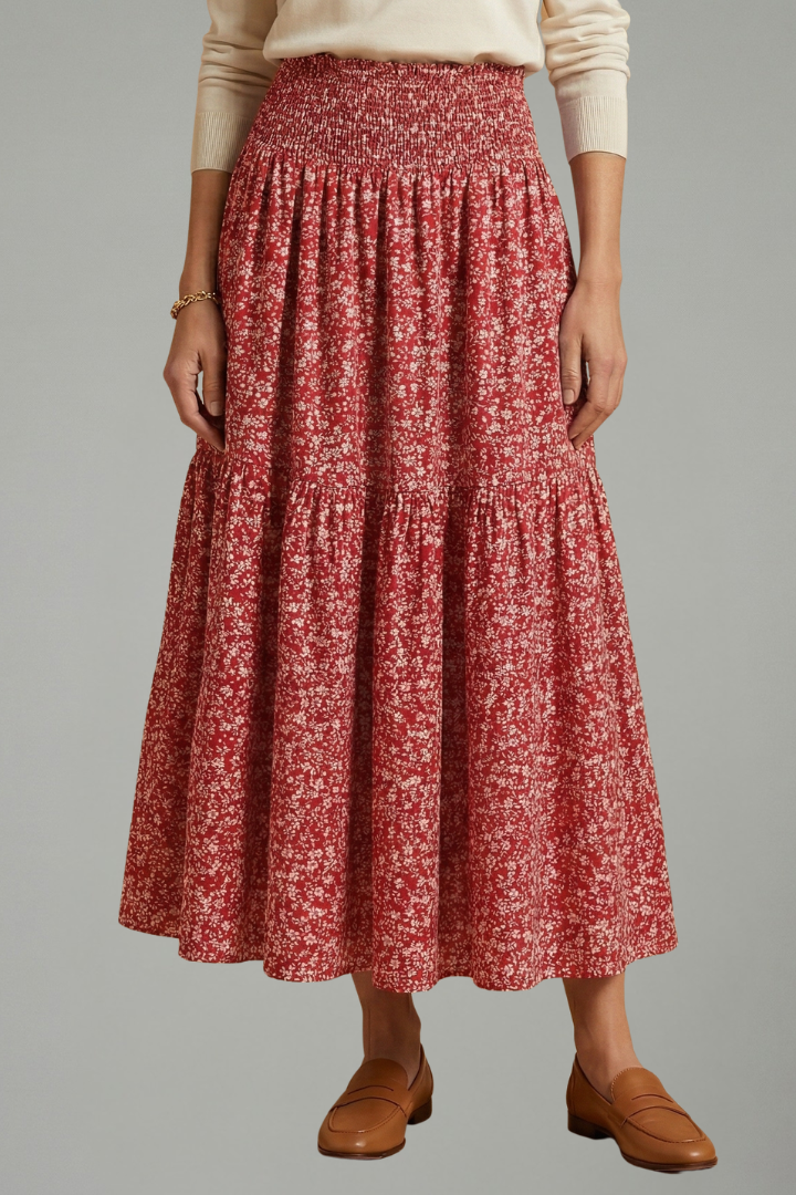 Women's Floral Skirt with Elastic Waistband – Lightweight Flowing Pull-On Summer Skirt