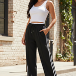 Women's Wide Leg Drawstring Pants with Side Stripe – Relaxed Casual & Travel Pants