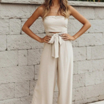 Women's Bandeau Crop Top & Wide Leg Pants Set – Strapless Two-Piece Summer Outfit
