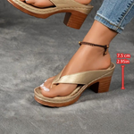 Women's Metallic Toe Post Block Heel Sandals – Casual Summer Flip Flop Style Sandals