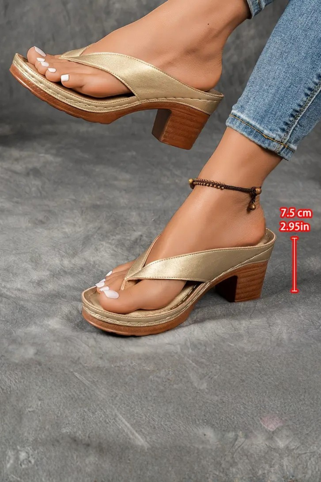 Women's Metallic Toe Post Block Heel Sandals – Casual Summer Flip Flop Style Sandals