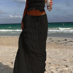 Women's Ruched Halter Crop Top and Maxi Skirt Set – Two-Piece Summer Co-Ord Outfit