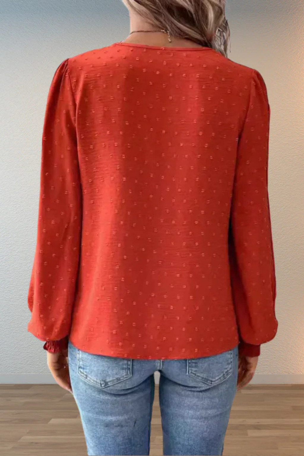 Women's Lace Applique V Neck Blouse with Balloon Sleeves – Dobby Chiffon Occasion Top