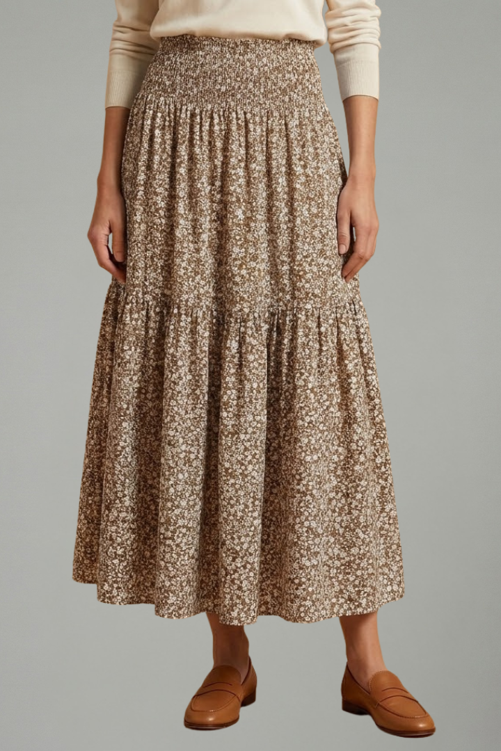 Women's Floral Skirt with Elastic Waistband – Lightweight Flowing Pull-On Summer Skirt