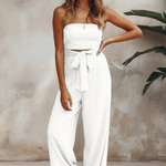 Women's Bandeau Crop Top & Wide Leg Pants Set – Strapless Two-Piece Summer Outfit