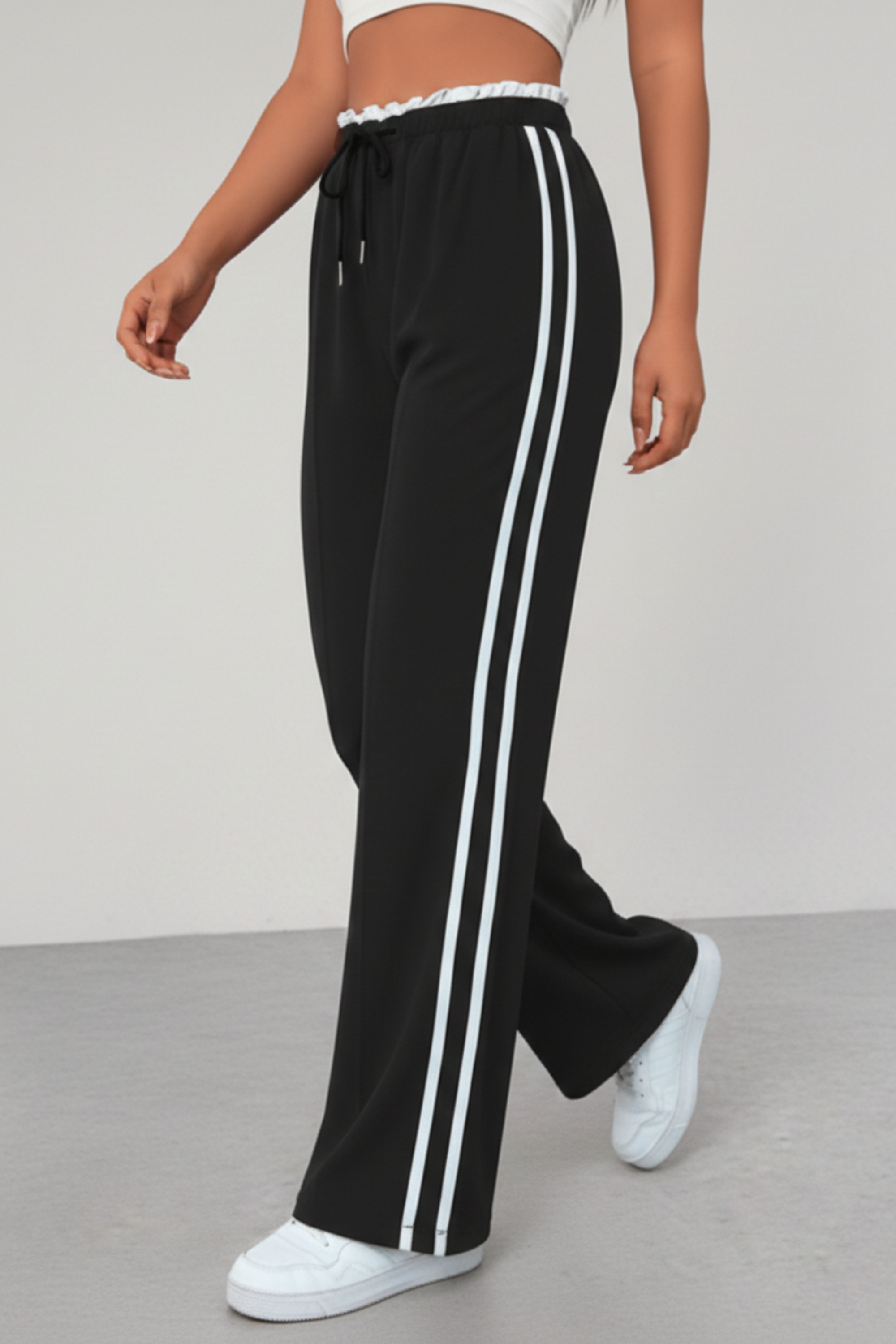 Women's Wide Leg Drawstring Pants with Side Stripe – Relaxed Casual & Travel Pants