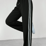 Women's Wide Leg Drawstring Pants with Side Stripe – Relaxed Casual & Travel Pants