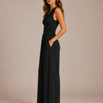 Women's Deep V-Neck Wide-Leg Jumpsuit – Fitted Waist Elegant Jumpsuit for Dinners & Parties