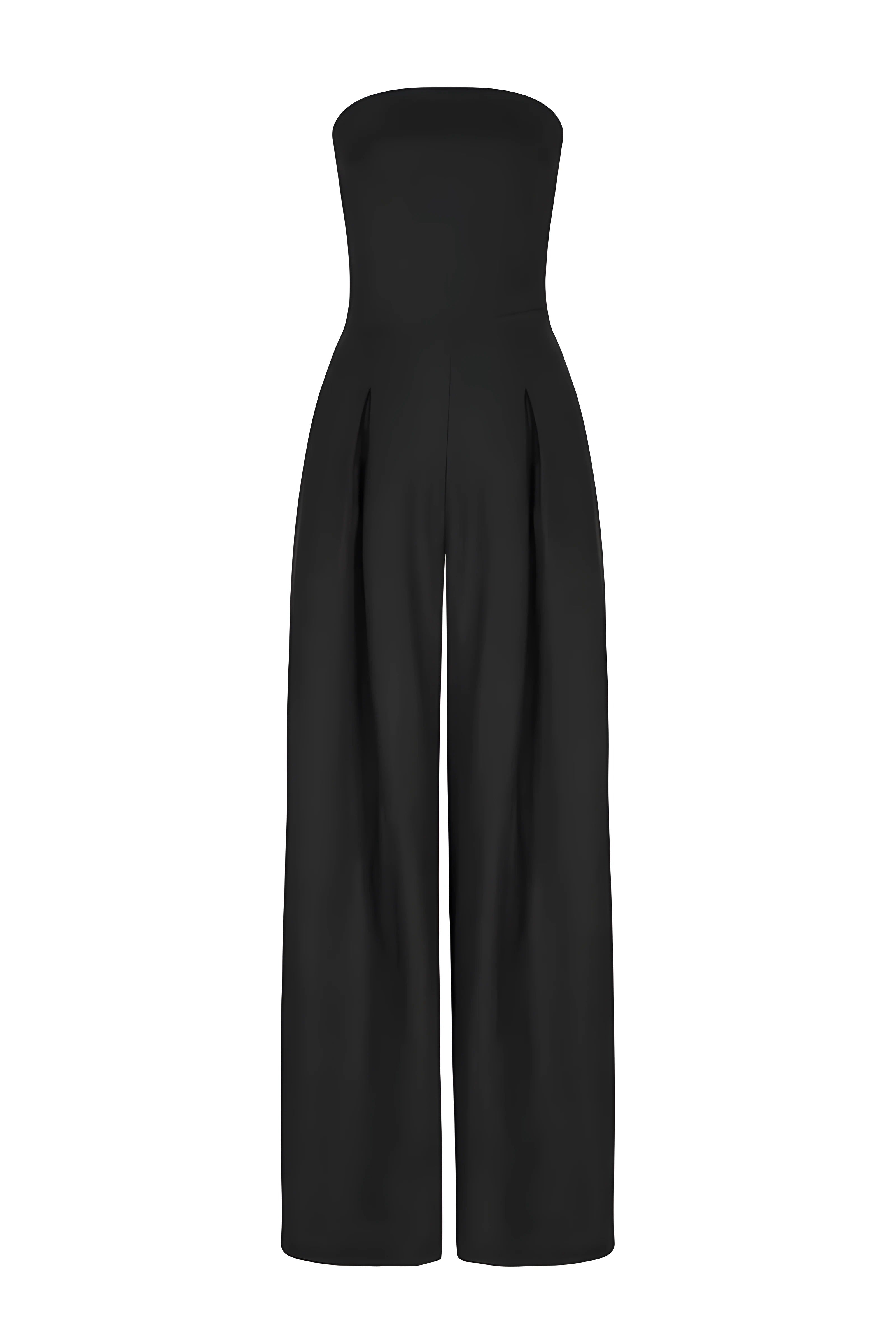Women's Strapless Wide Leg Jumpsuit with Elastic Back – Elegant One-Piece for Evening Events