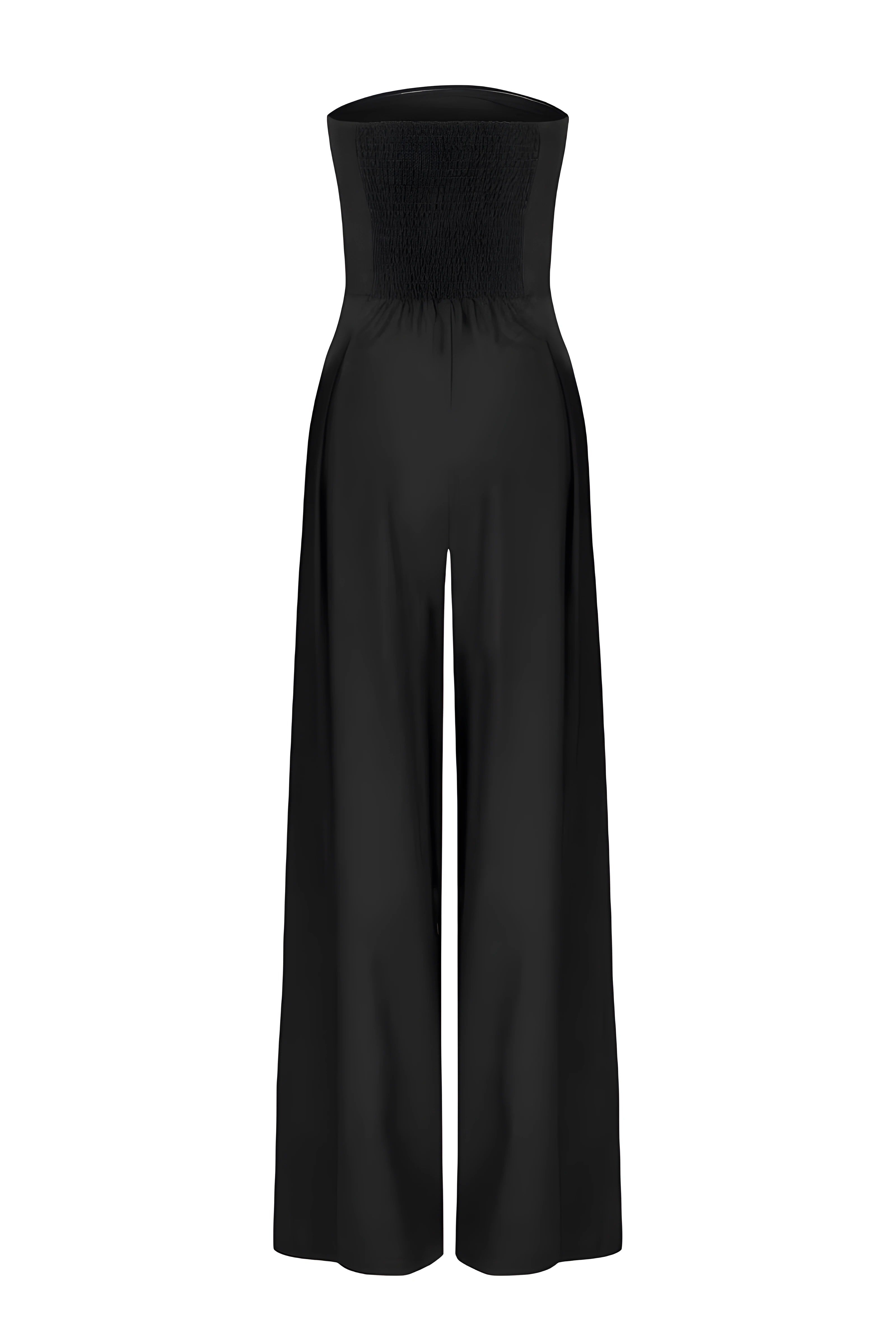 Women's Strapless Wide Leg Jumpsuit with Elastic Back – Elegant One-Piece for Evening Events