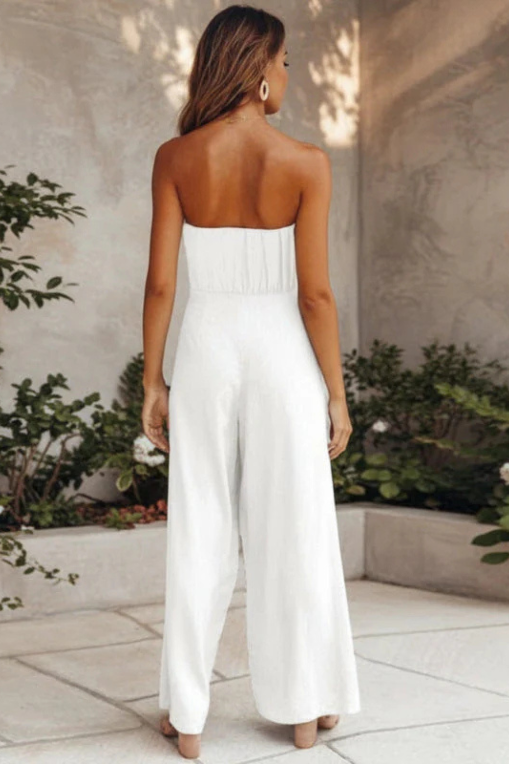 Women's Bandeau Crop Top & Wide Leg Pants Set – Strapless Two-Piece Summer Outfit