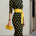 Women's Polka Dot Midi Dress – Elegant Day Dress for Brunch, Garden Parties & Race Days