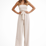 Women's Bandeau Crop Top & Wide Leg Pants Set – Strapless Two-Piece Summer Outfit