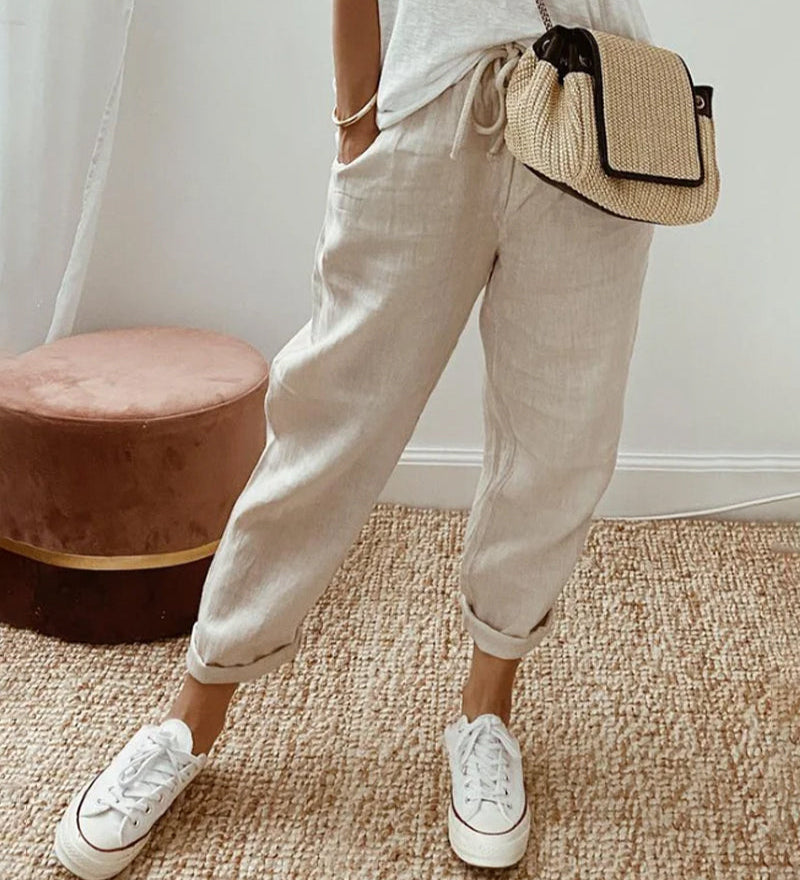 Women's Breathable Drawstring Pants with Slant Pockets – Tapered Leg Comfort Everyday Pants