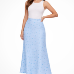 Women's Floral Satin Bias-Cut Maxi Skirt – Flowing Summer Skirt for Weddings & Garden Parties