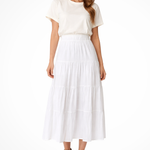 Women's High-Waist Tiered Maxi Skirt with Elastic Waist – Flowy Summer Skirt