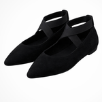 Women's Pointed Toe Ballet Flats with Cross Ankle Straps – Matte Everyday Flat Shoes