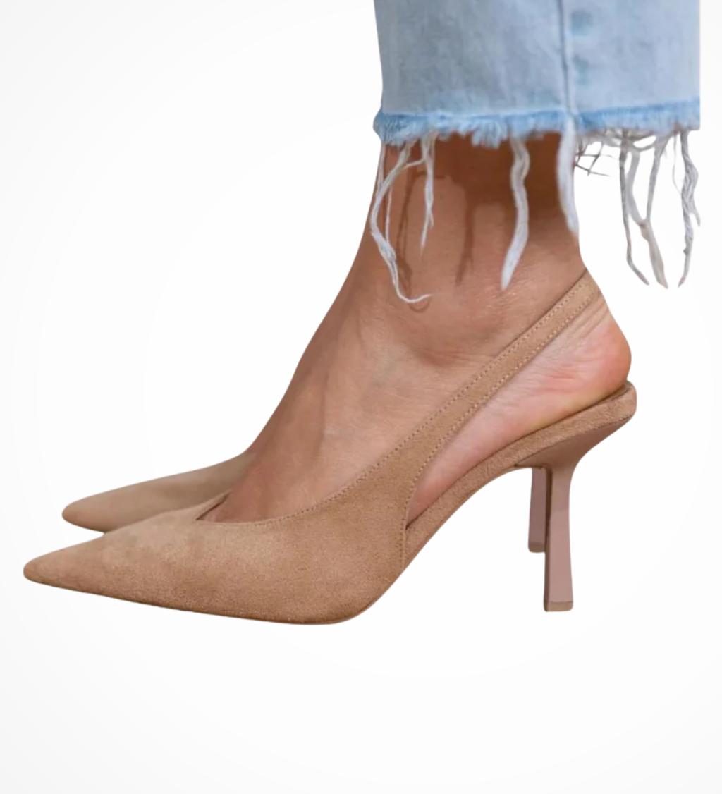 Women's Pointed Toe Slingback Heels – Suede-Finish Court Shoes for Work and Events
