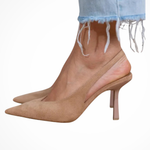 Women's Pointed Toe Slingback Heels – Suede-Finish Court Shoes for Work and Events
