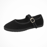 Women's Round Toe Mary Jane Ballet Flats with Buckle Strap – Suede-Look Everyday Flats
