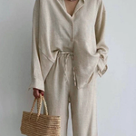 Women's Blouse & Wide Leg Pants Set – Lightweight Two-Piece Summer Co-ord