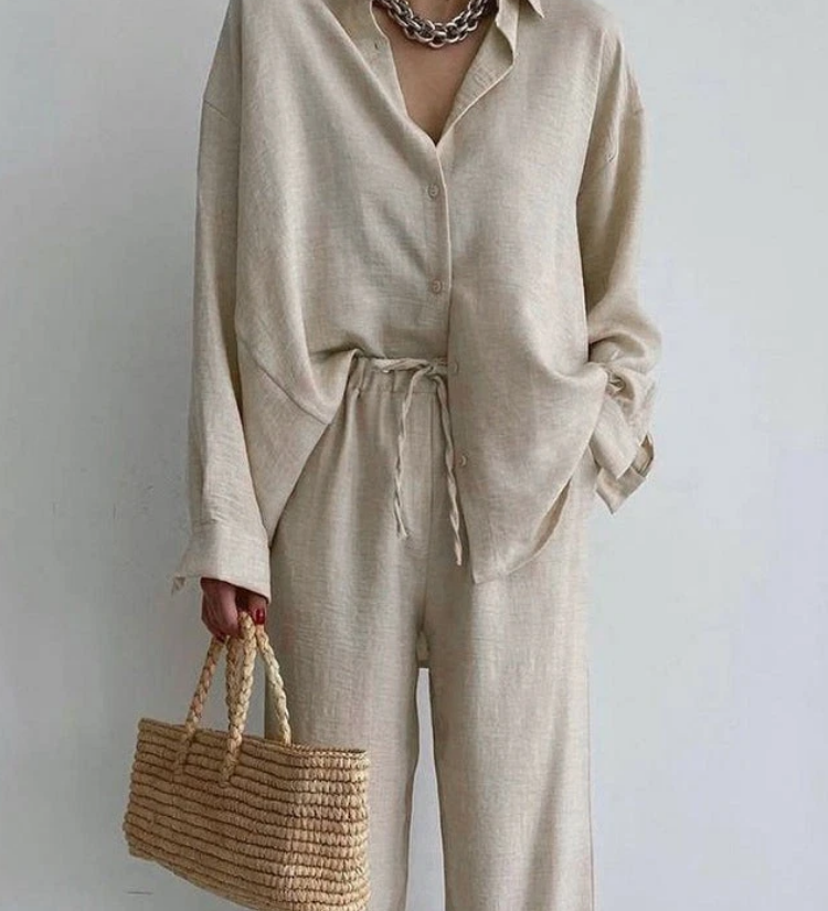 Women's Blouse & Wide Leg Pants Set – Lightweight Two-Piece Summer Co-ord