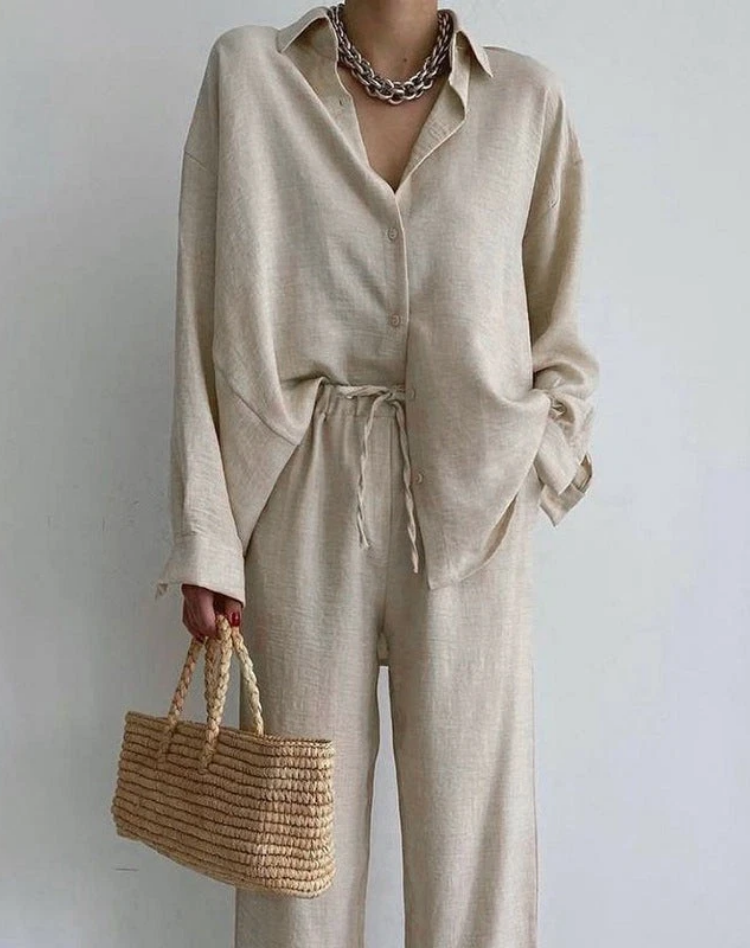 Women's Blouse & Wide Leg Pants Set – Lightweight Two-Piece Summer Co-ord
