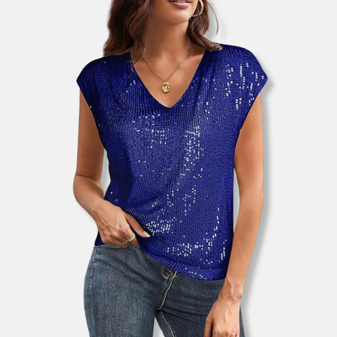 Women's Sequin V-Neck Top – Sparkly Party Top for Christmas and Evenings Out