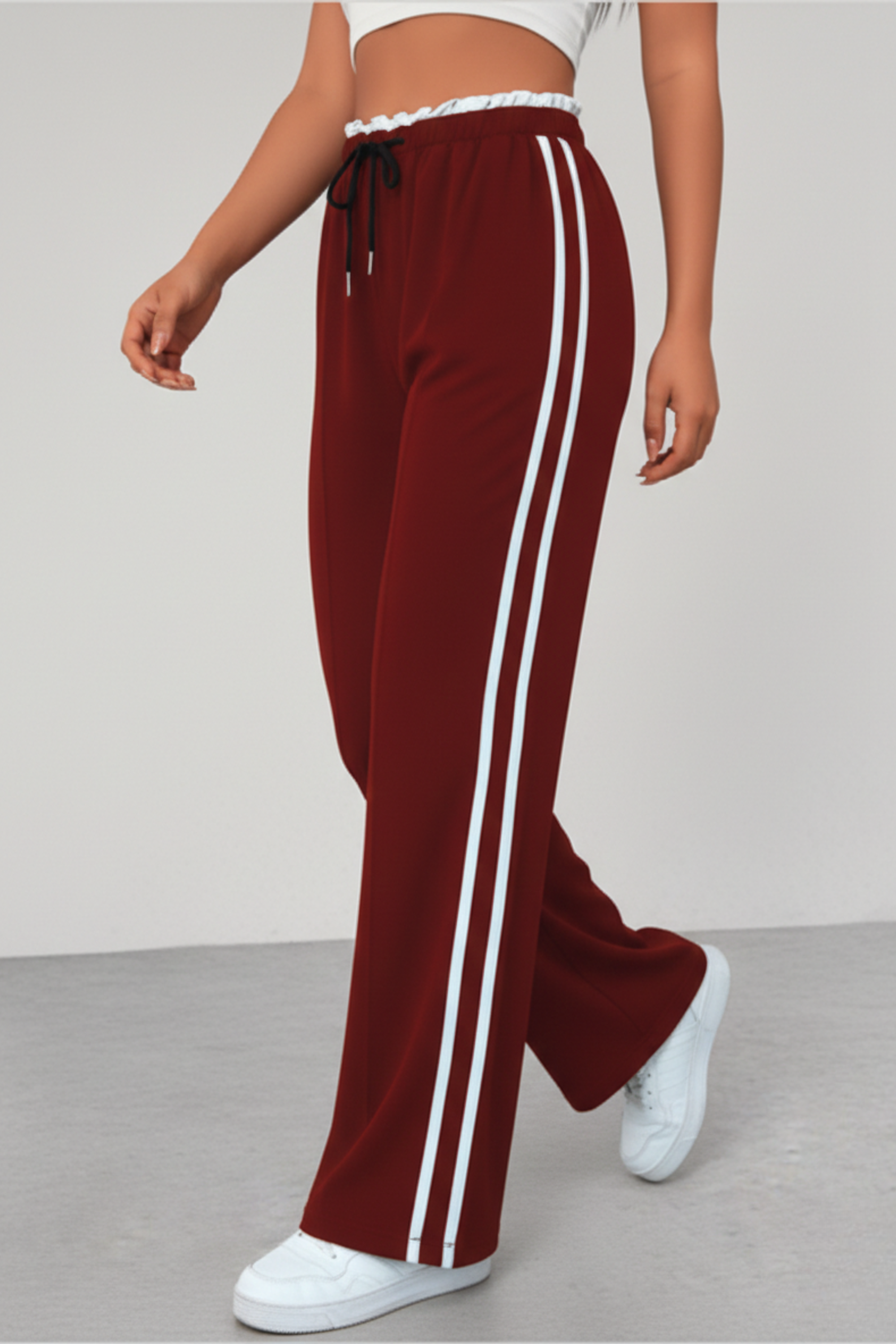 Women's Wide Leg Drawstring Pants with Side Stripe – Relaxed Casual & Travel Pants