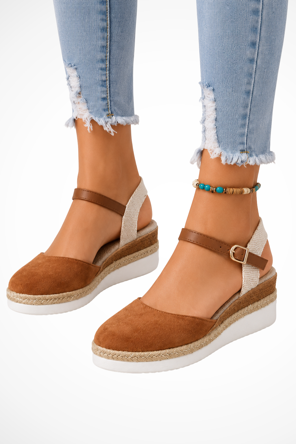 Women's Closed-Toe Espadrille Wedges with Ankle Strap – Buckle Wedge Sandals for Summer