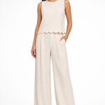 Women's Textured Scallop Hem Tie Back Top and Wide Leg Pants Set – Sleeveless Co-ord