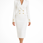 Women's Double Breasted Blazer Midi Dress with Gold Buttons – Tailored Work and Event Dress