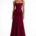 Women's Square Neck Ruched Maxi Dress with Side Split – Wedding Guest & Formal Occasion Dress