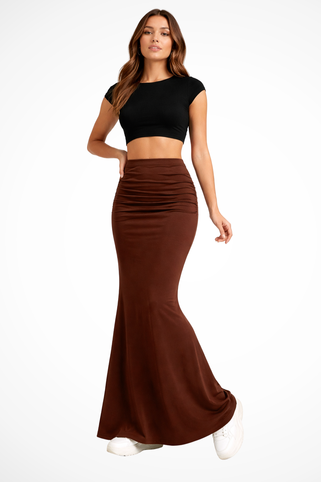 Women's High Waisted Ruched Mermaid Maxi Skirt – Fitted Occasion Skirt for Events