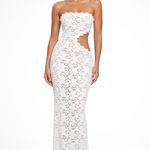 Women's White Lace Strapless Maxi Dress with Cut-Out Detail – Summer Occasion & Event Dress